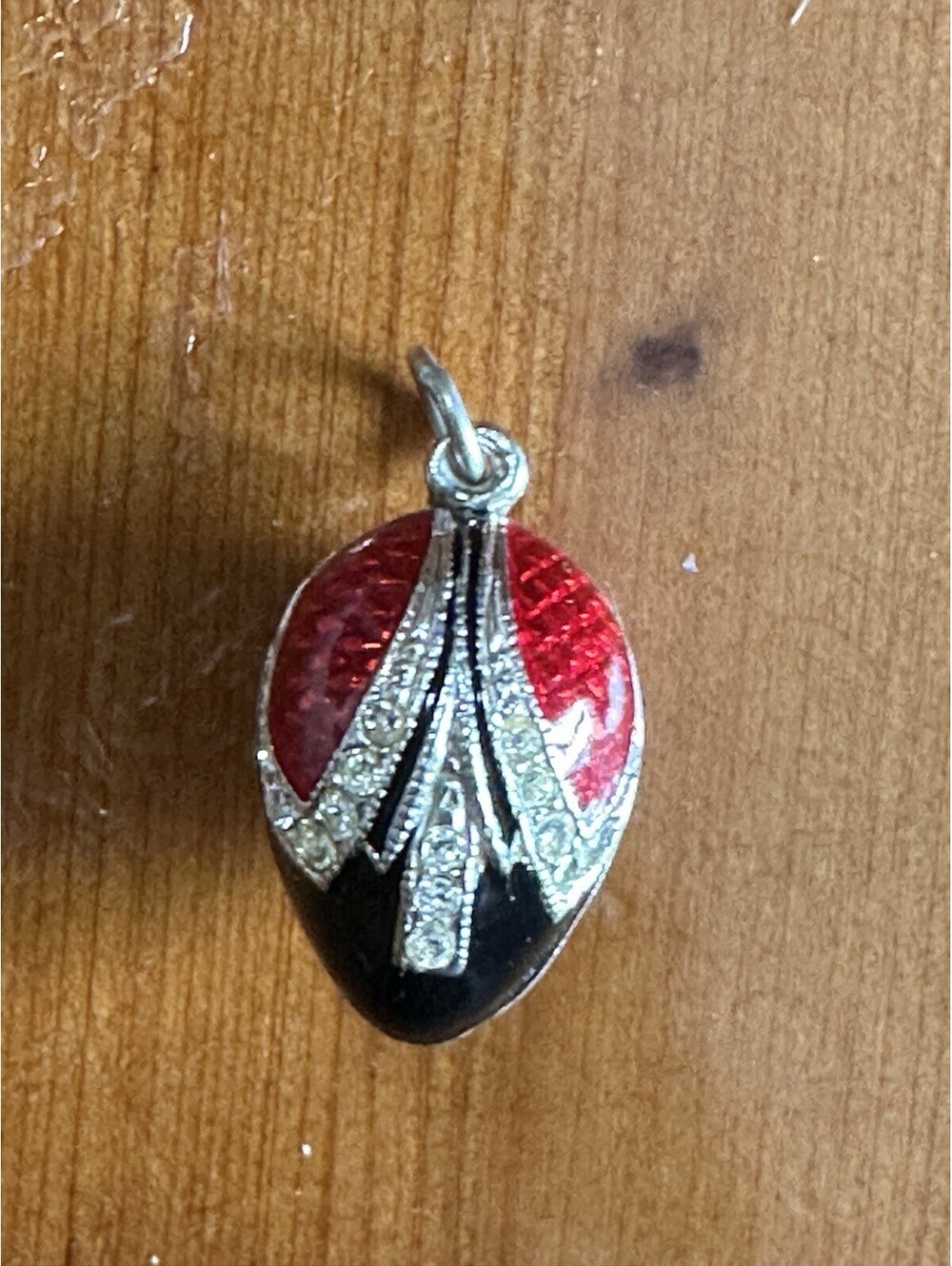 Black, Red & Silver Fabergé-Styled Enameled Egg Pendant Vintage